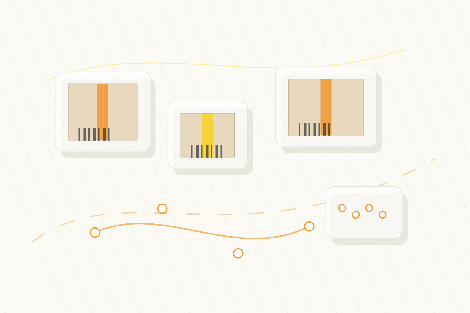 Small parcel logistics illustration with barcode package tracking nodes and delivery cards